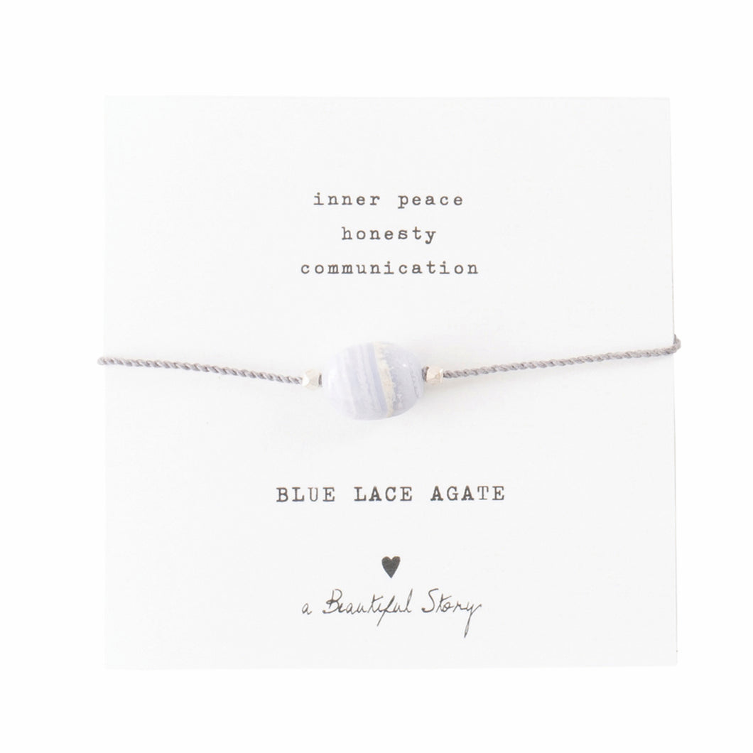 A Beautiful Story armband op kaartje gemstone card Blue Lace Agate