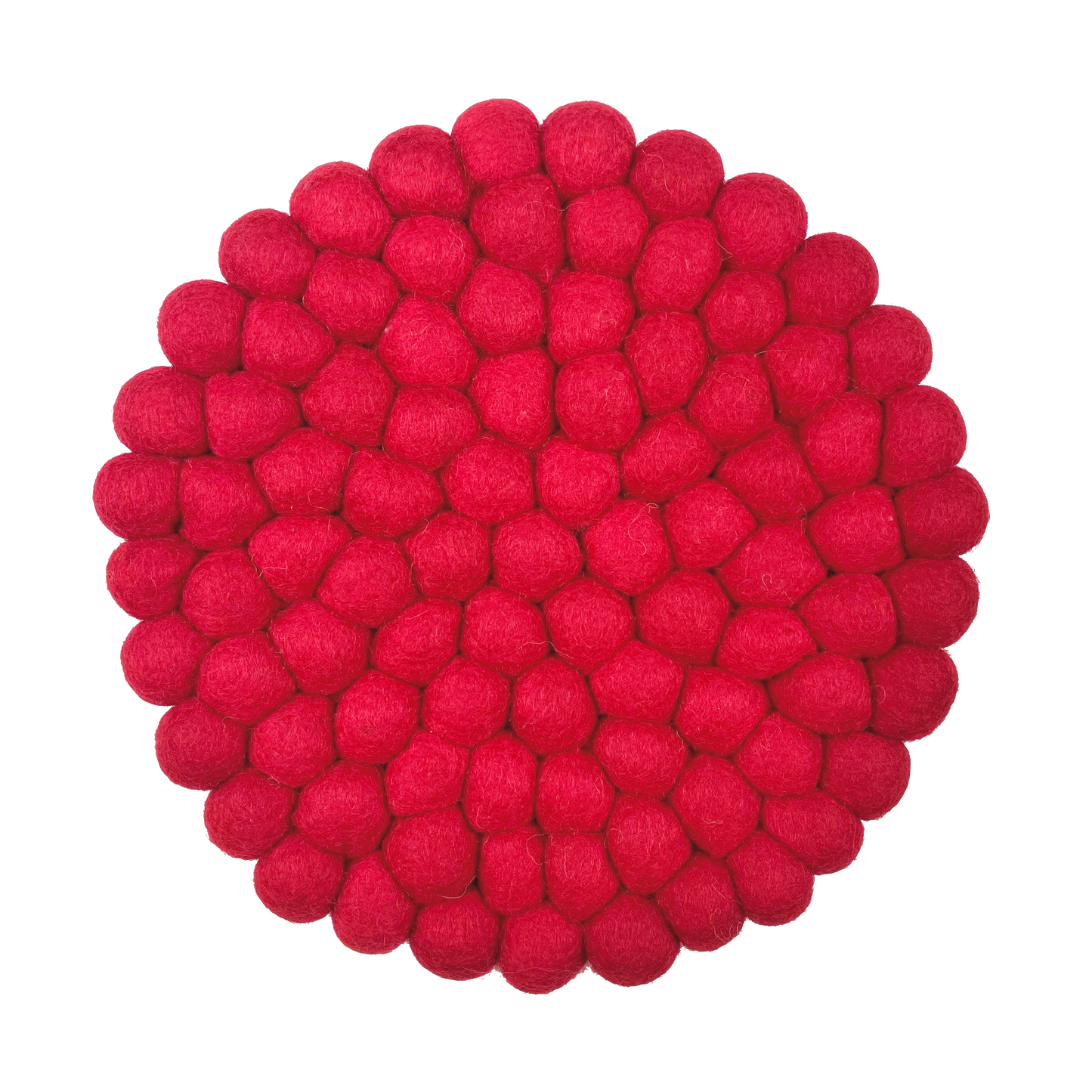 Rode bolletjes onderzetter van vilt. Rond, handgemaakt.
