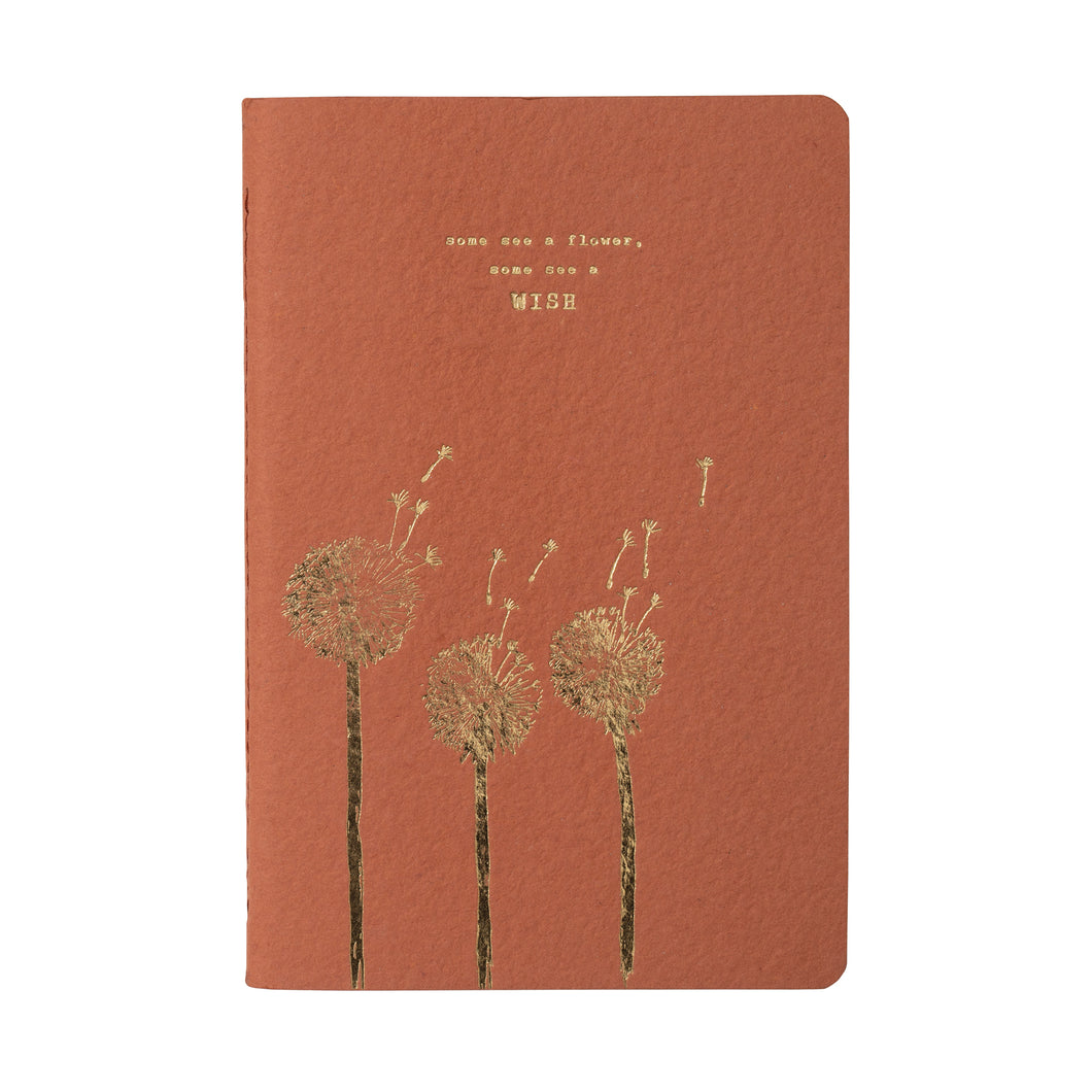 A Beautiful Story notebook Wish terra oranje met paardenbloemen in goud