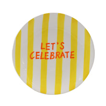 Charger l&#39;image dans la galerie, Que Rico keramiek bord geel oranje letters: Let&#39;s Celebrate
