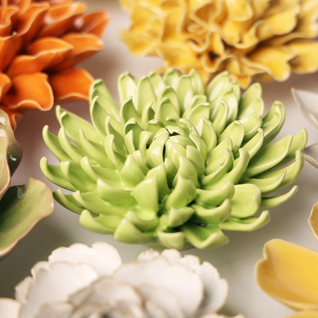 Wandbloem keramiek - Yellow Green Pompom Mum