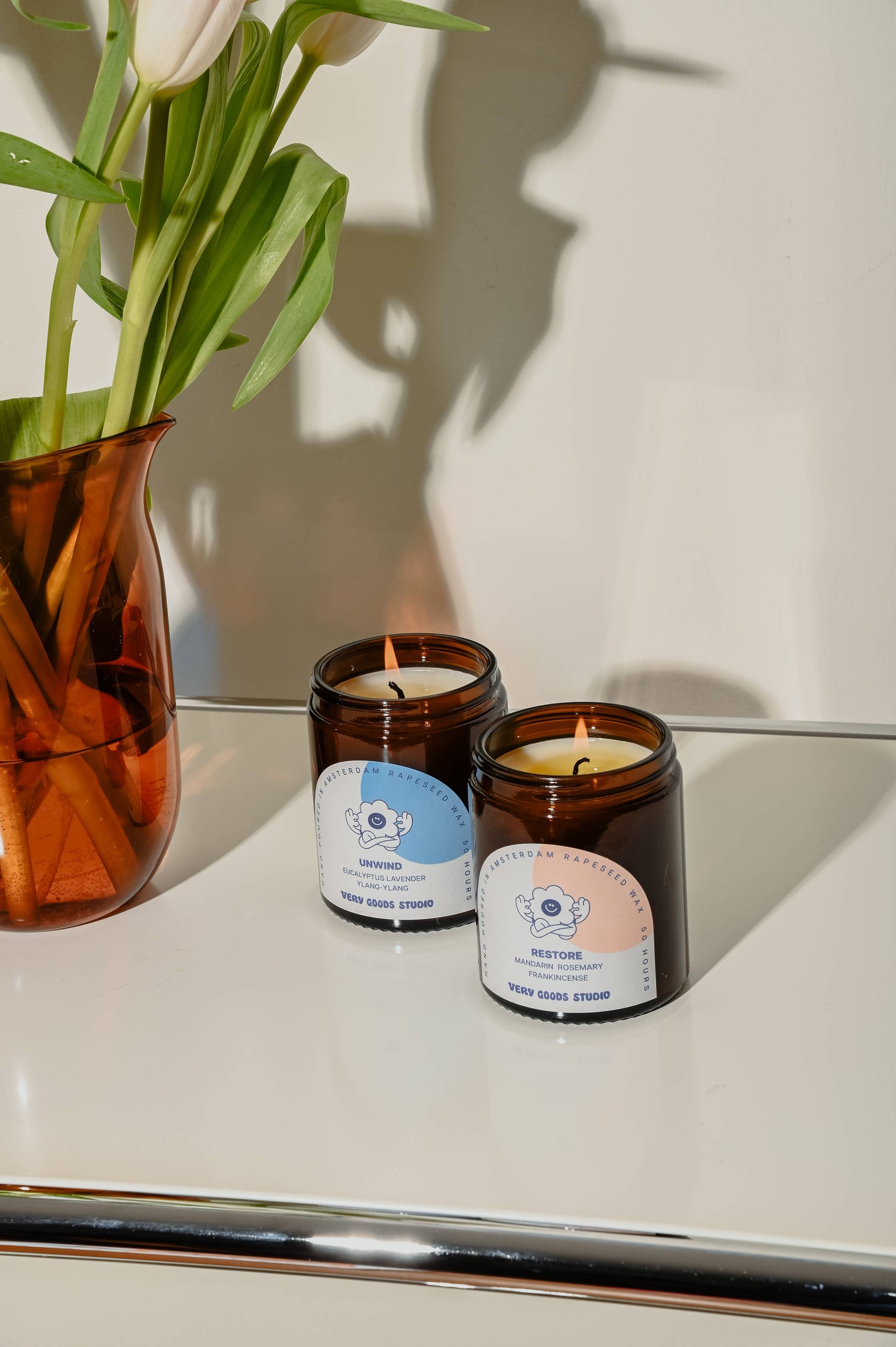 UNWIND/amberkleurige glazen potten van 170 ml/45-50 uur