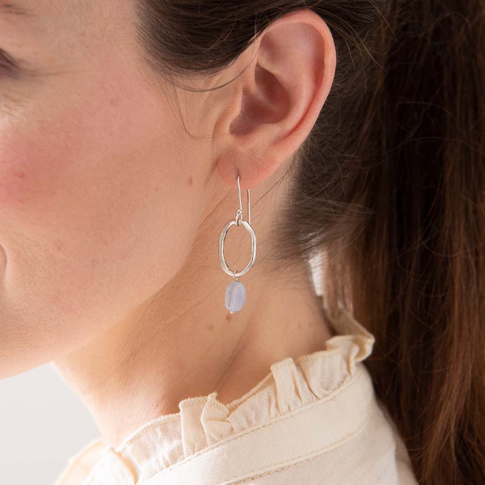 Boucles d'oreilles Gracieuses Agate Bleue Argent