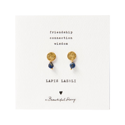 Oorbellen mini coin lapis lazuli goud A Beautiful Story