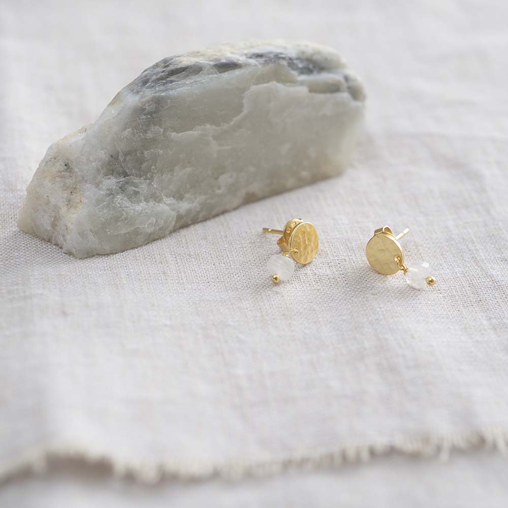 Boucles d'Oreilles Mini Coin Pierre de Lune Or