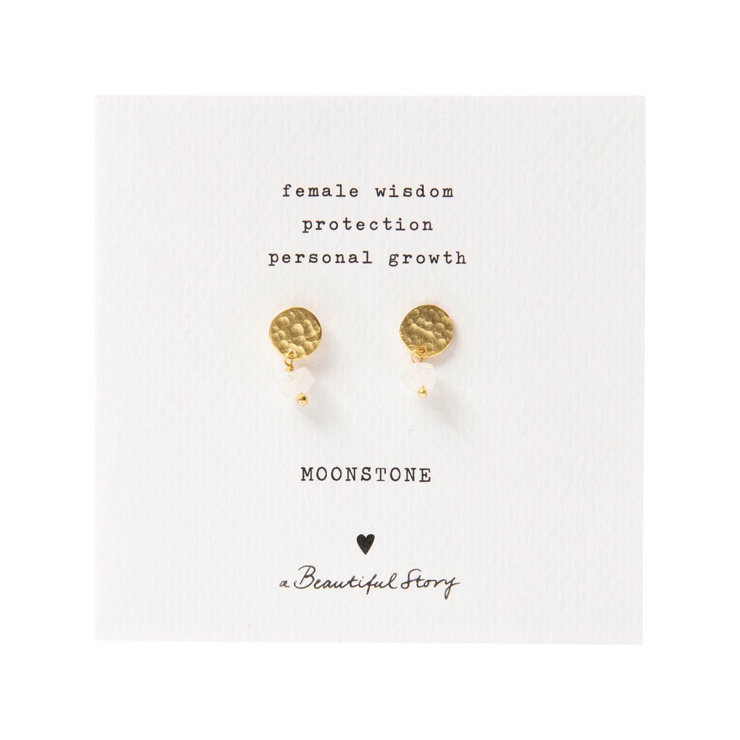Oorbellen mini coin maansteen goud A Beautiful Story