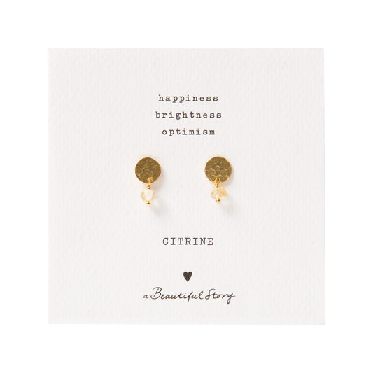 Oorbellen mini coin citrine goud A Beautiful Story