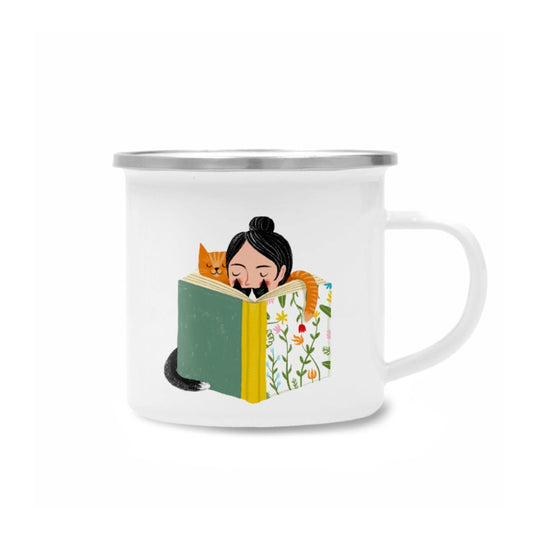 Emaille mok Book lady