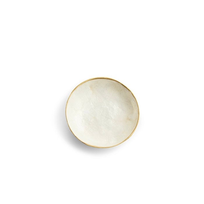 Wooden bowl with shell (capiz) white
