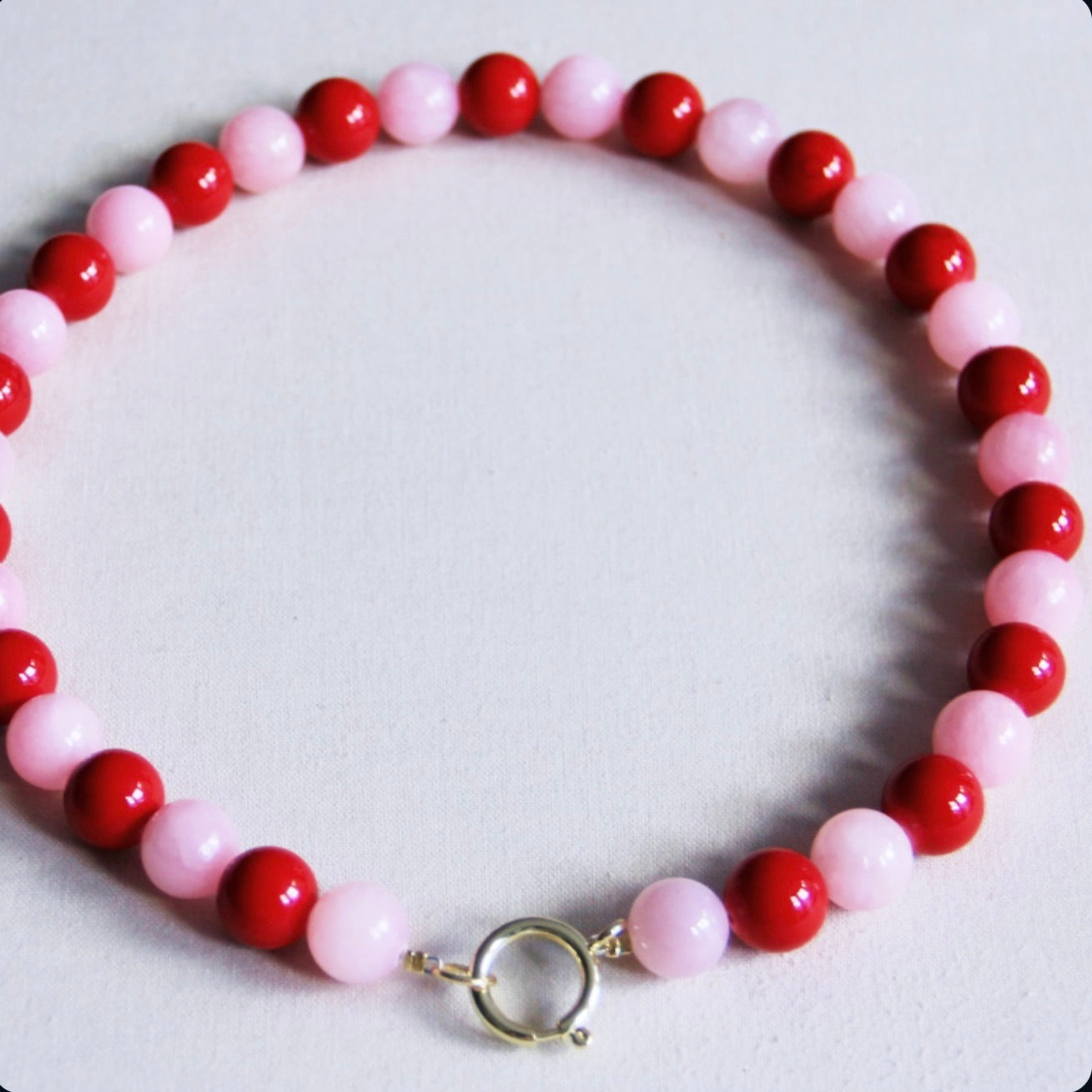 Kralenketting XL natuursteen - rood-roze