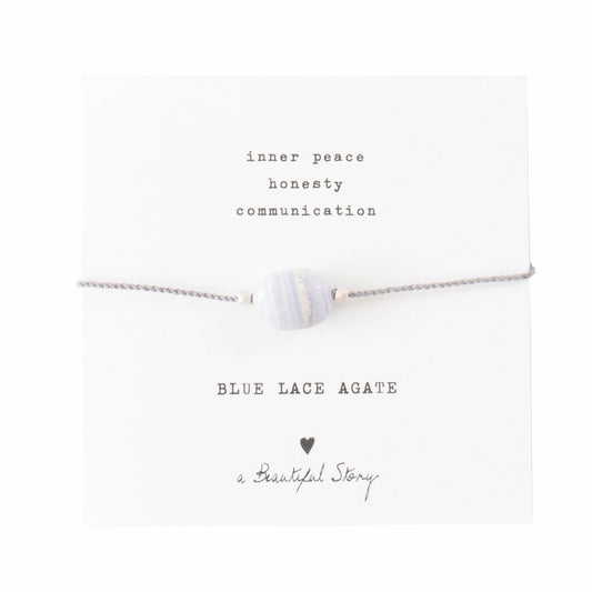 A Beautiful Story armband op kaartje gemstone card Blue Lace Agate