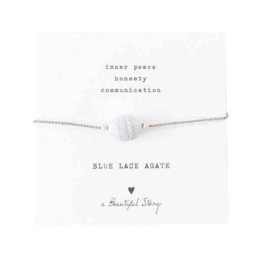 A Beautiful Story armband op kaartje gemstone card Blue Lace Agate
