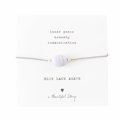 A Beautiful Story armband op kaartje gemstone card Blue Lace Agate