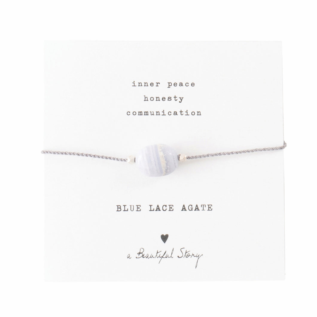 A Beautiful Story armband op kaartje gemstone card Blue Lace Agate