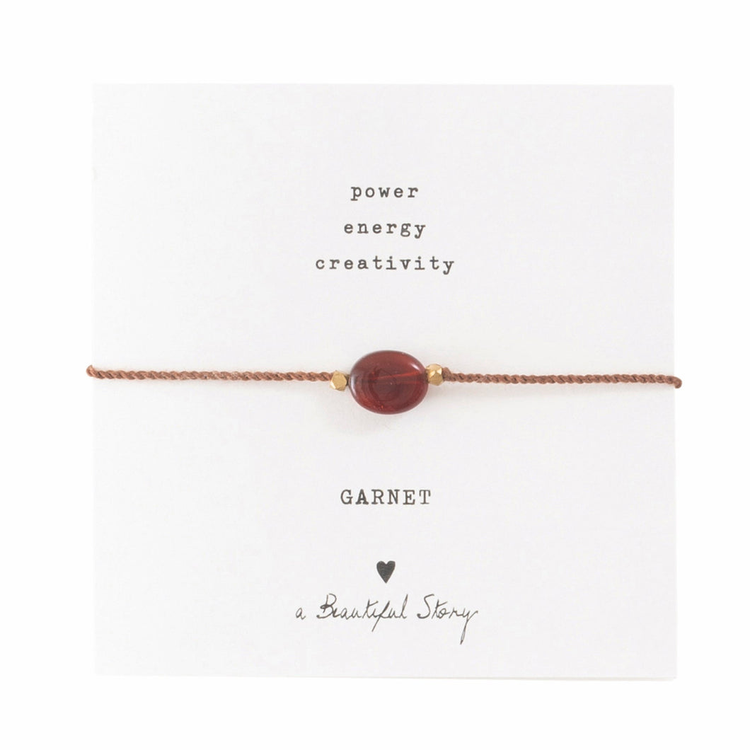 A Beautiful Story armband op kaartje gemstone card Garnet