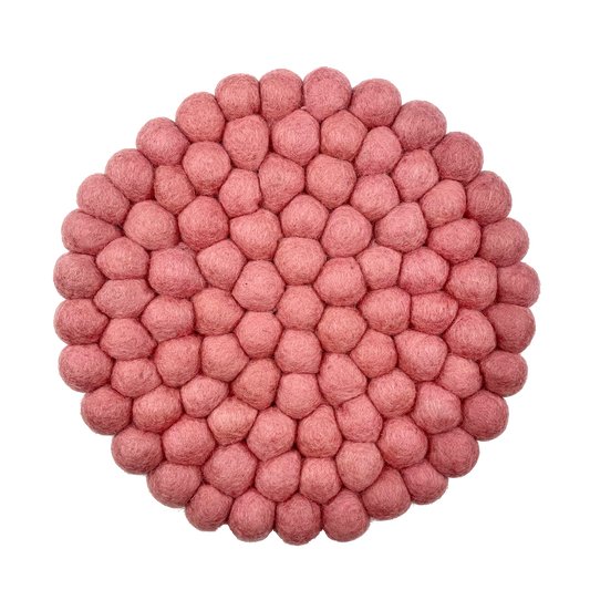 Felt coaster coral red rose wool Nepal 