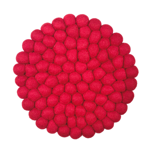 Rode bolletjes onderzetter van vilt. Rond, handgemaakt. 