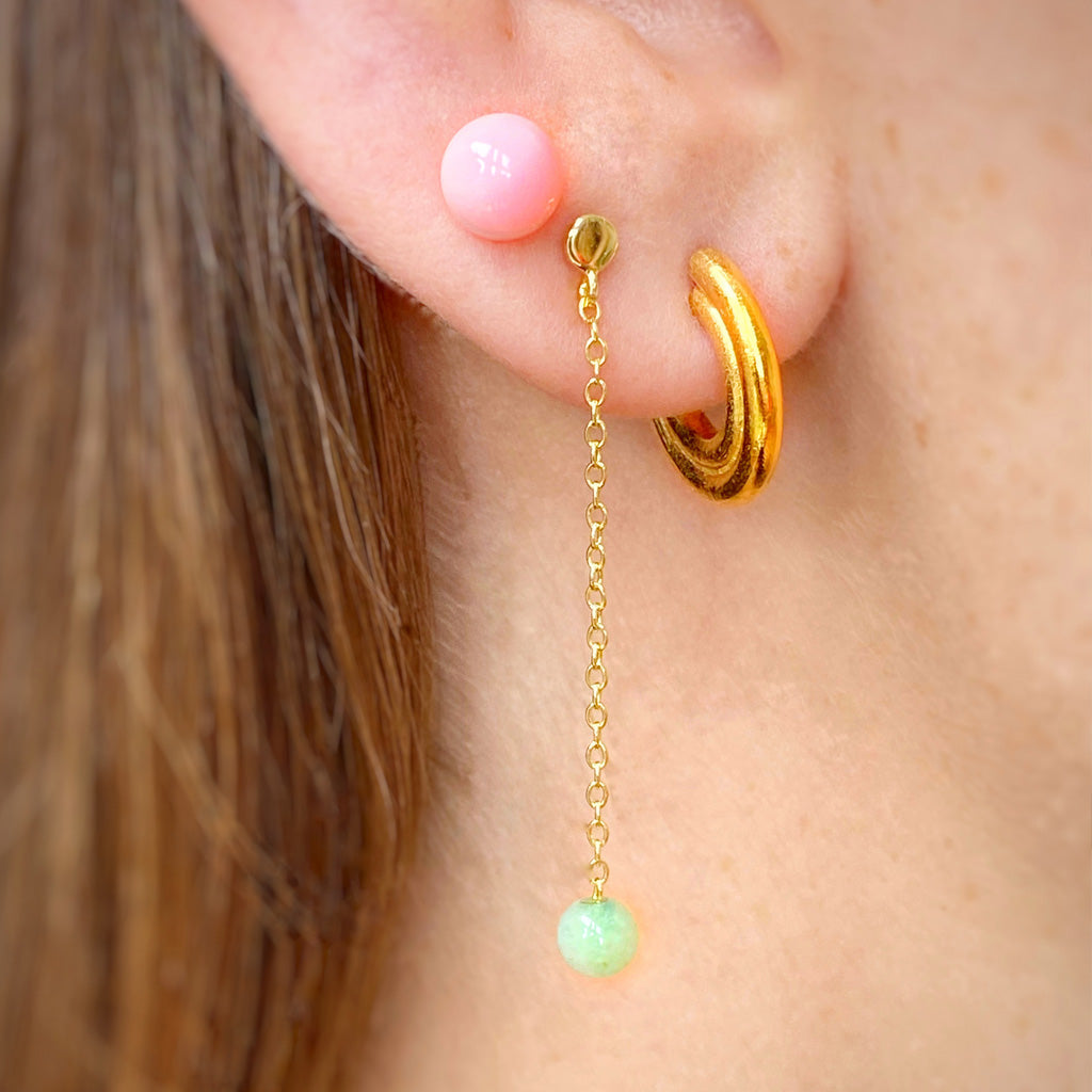 Oorbel Natural Stone Chain - Light Green