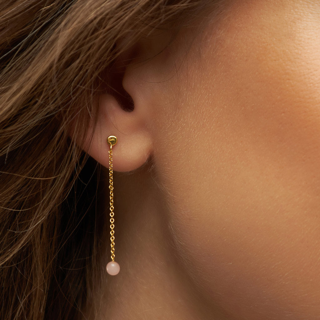 Oorbel Natural Stone Chain - Rose Quartz