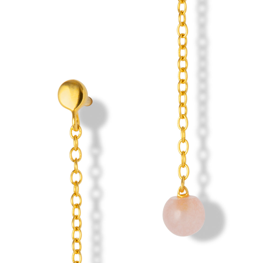 Oorbel Natural Stone Chain - Rose Quartz
