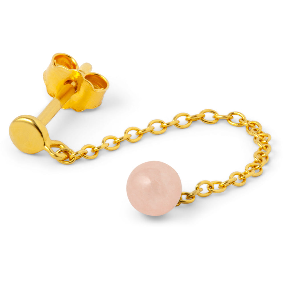 Oorbel Natural Stone Chain - Rose Quartz