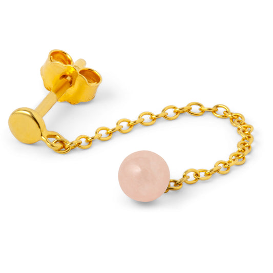 Oorbel Natural Stone Chain - Rose Quartz