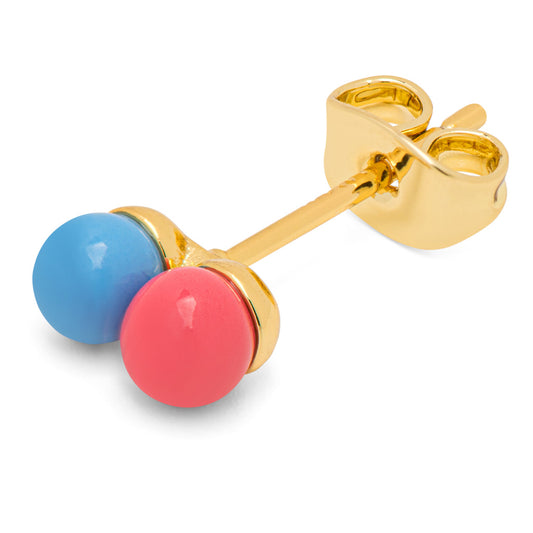 Oorbel Double Color Ball - light blue-coral pink