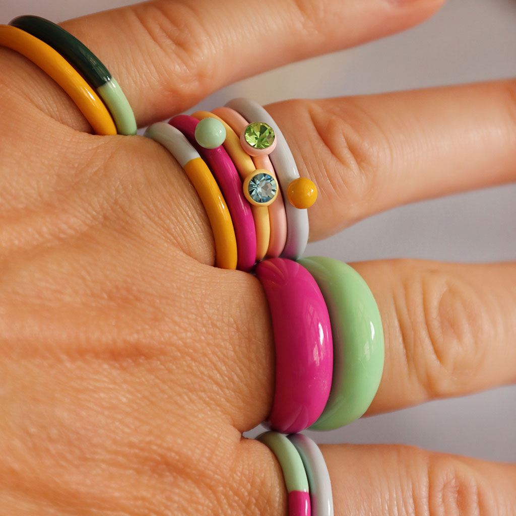 Ring - Double Color - Electric Fuchsia Pink-Mint