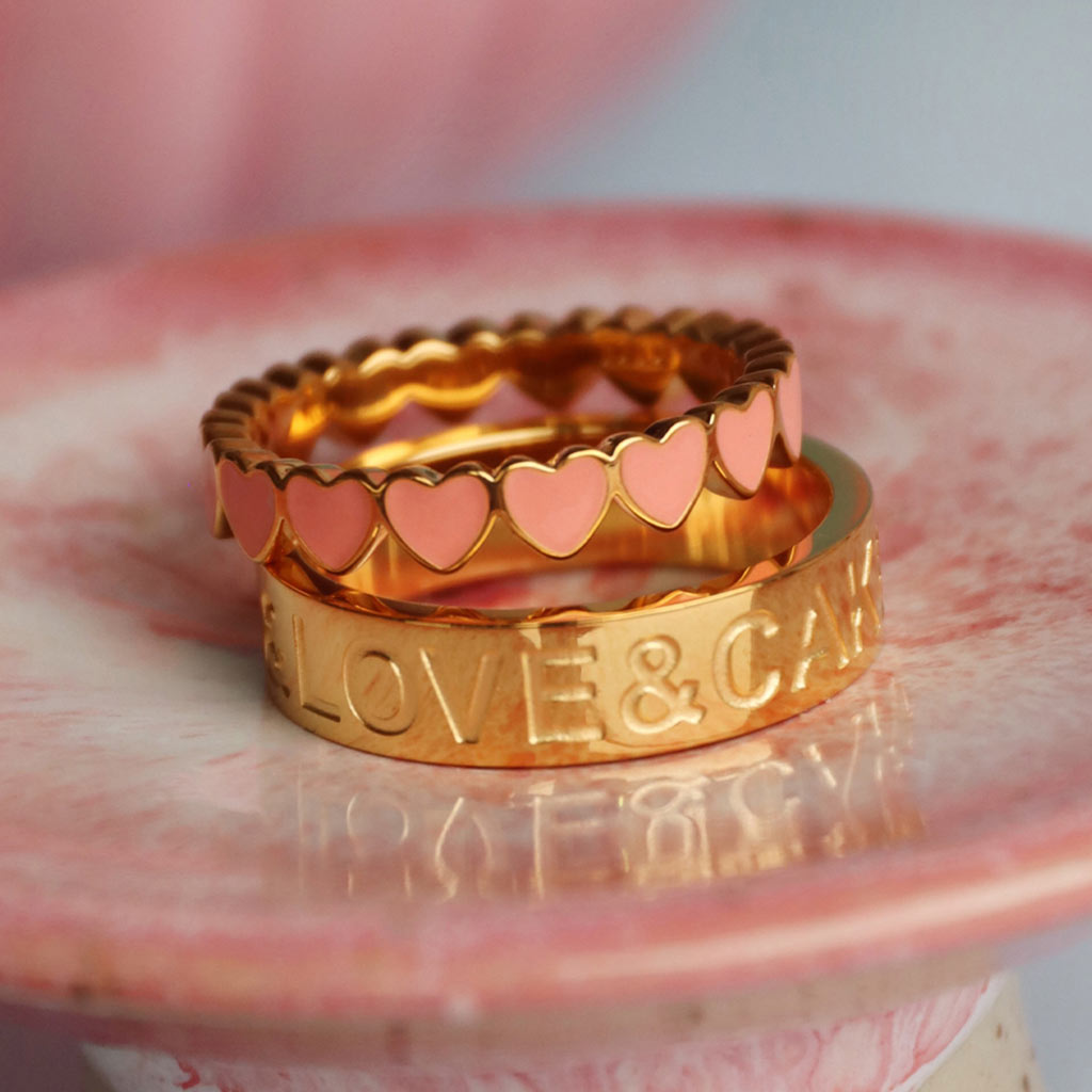 Ring Connected Hearts - Burnt Coral