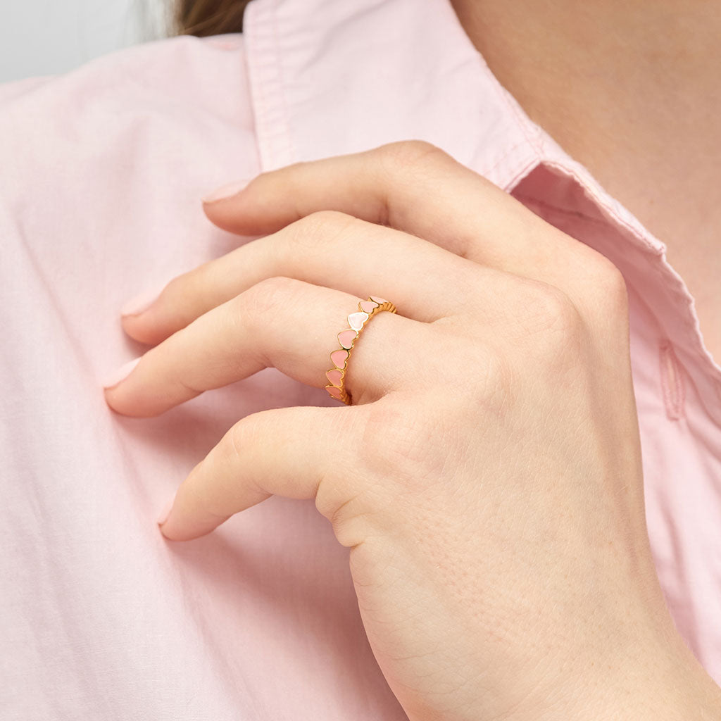 Ring Connected Hearts - Burnt Coral