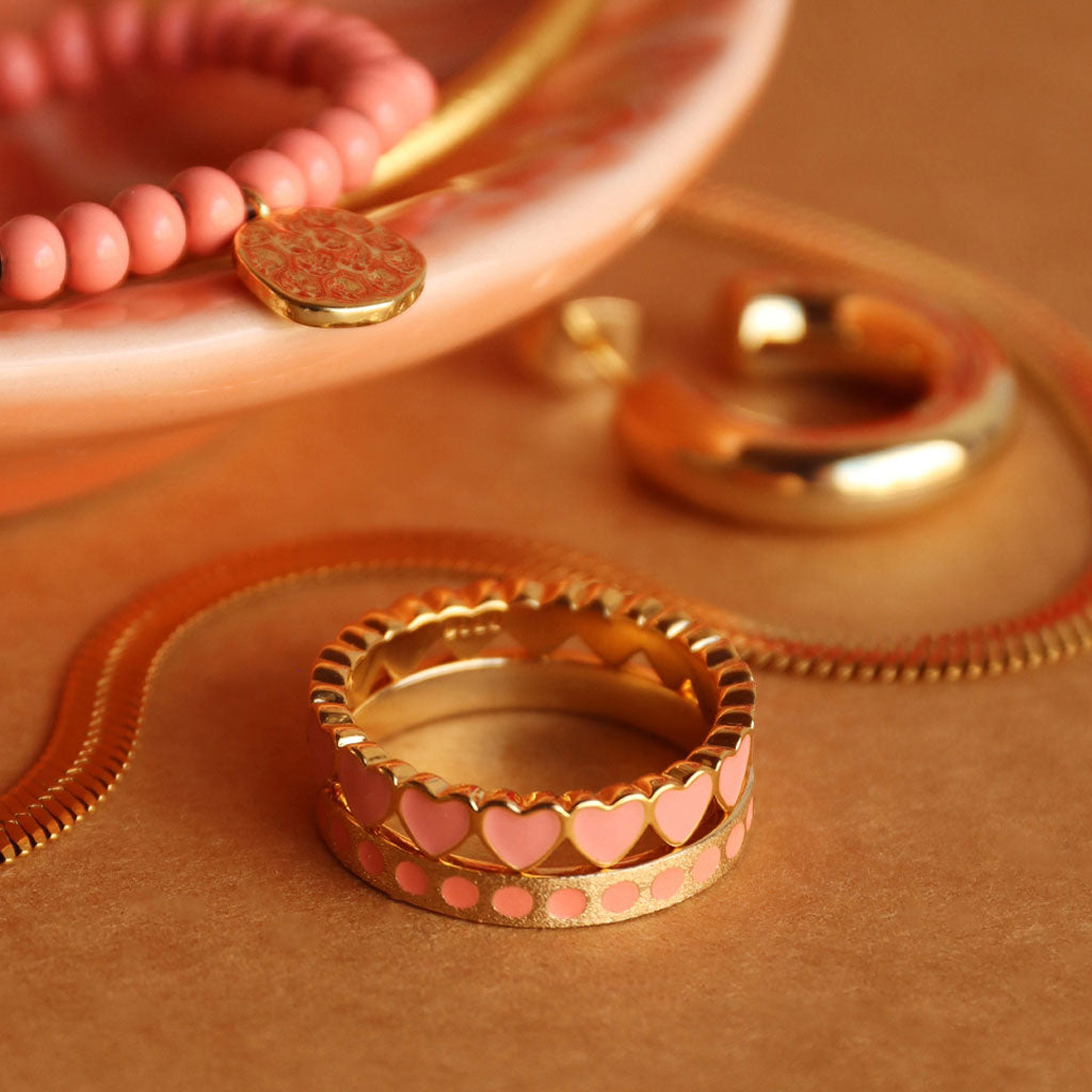 Ring Connected Hearts - Burnt Coral