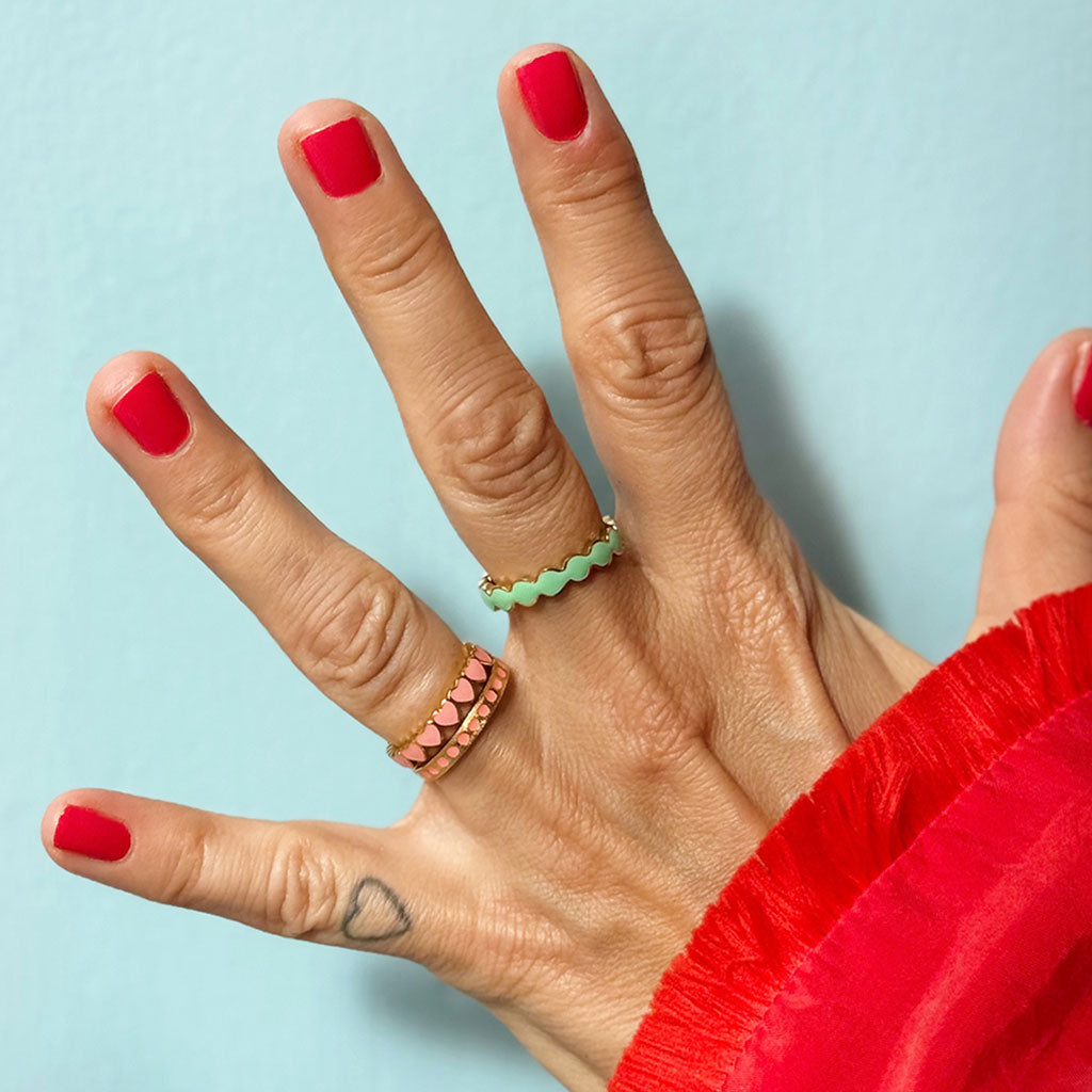Ring Connected Hearts - Burnt Coral