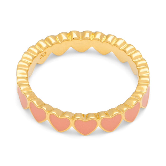 Ring Connected Hearts - Burnt Coral