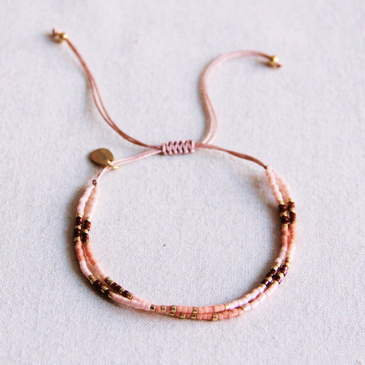 Miyuki armband dubbel roze-nude-bordeaux