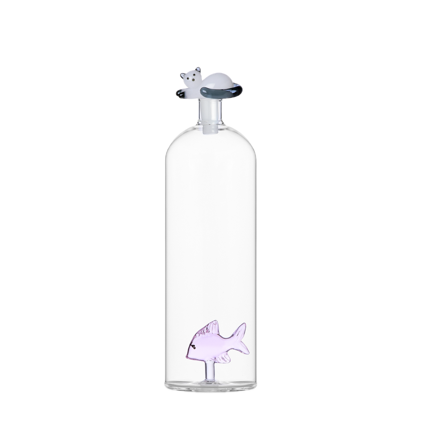 Fles - Roze vis & witte kat