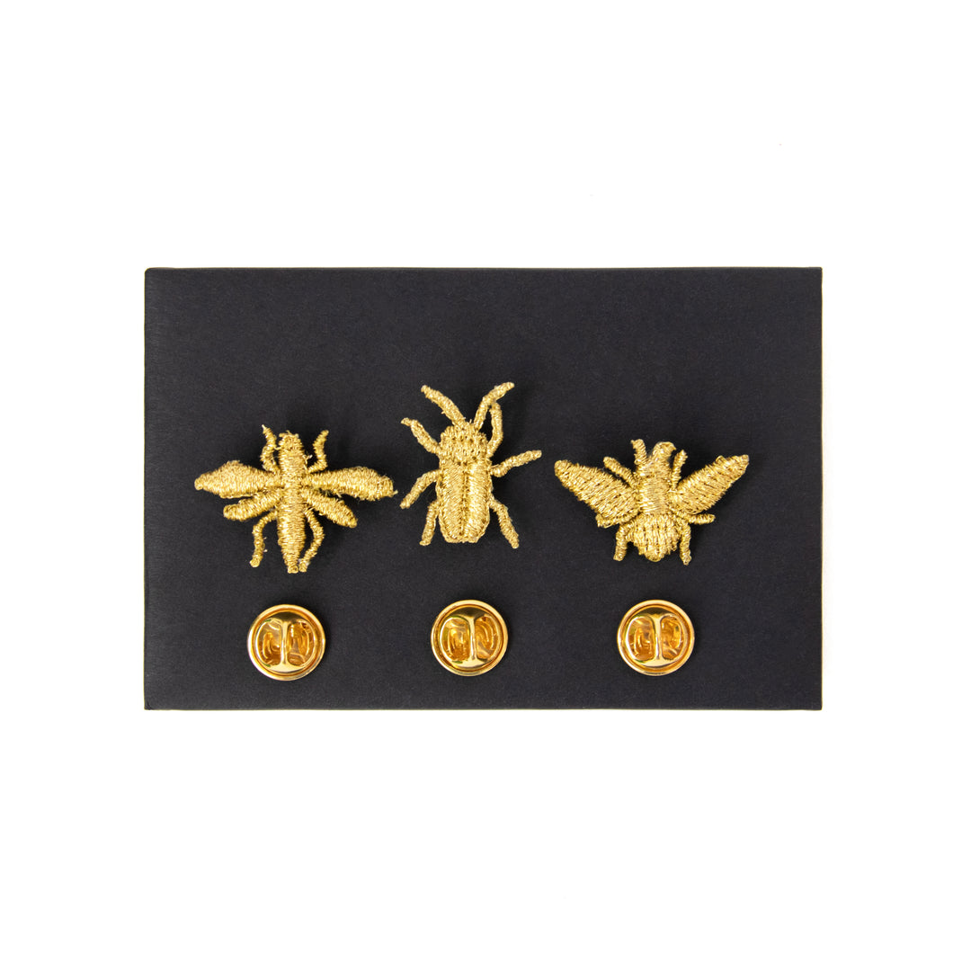 Broches Brodées Or – 3 petits insectes