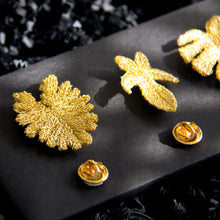 Load image into Gallery viewer, Gold Embroidered Brooches – 3 tropical leaves
